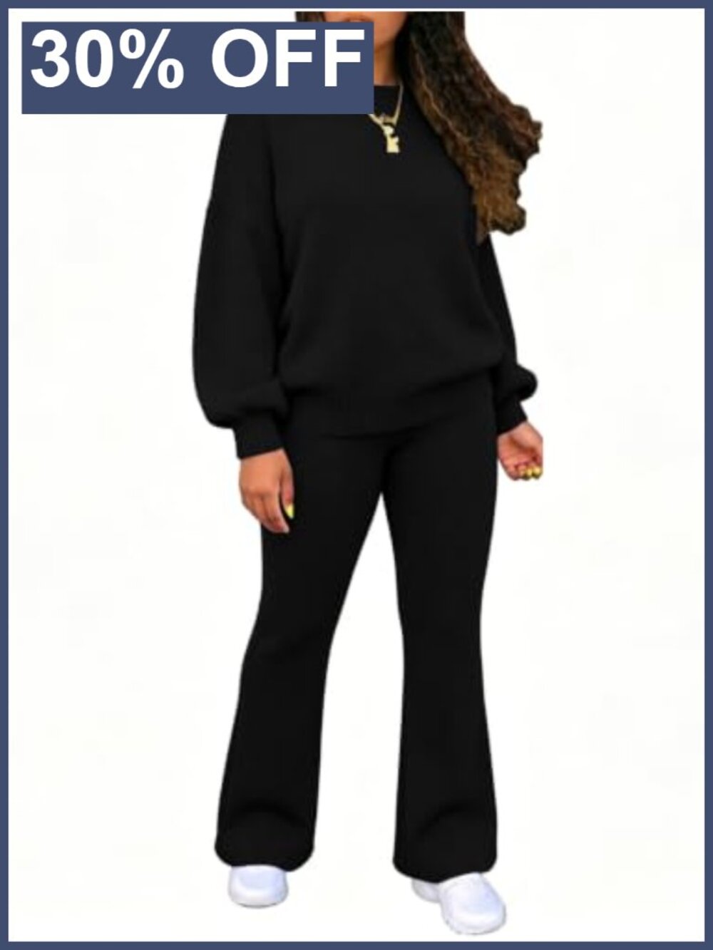 Women Two Piece Knit Sweater Set Long Sleeve Top Flare Pants Casual Matching